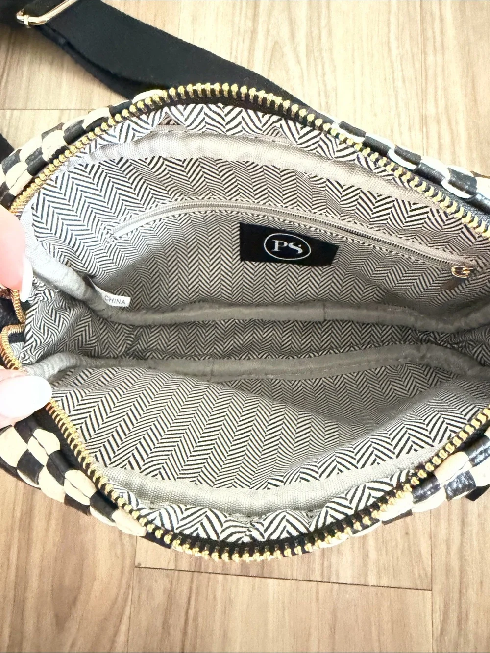 Women’s Black and Cream Checker Crossbody Bag